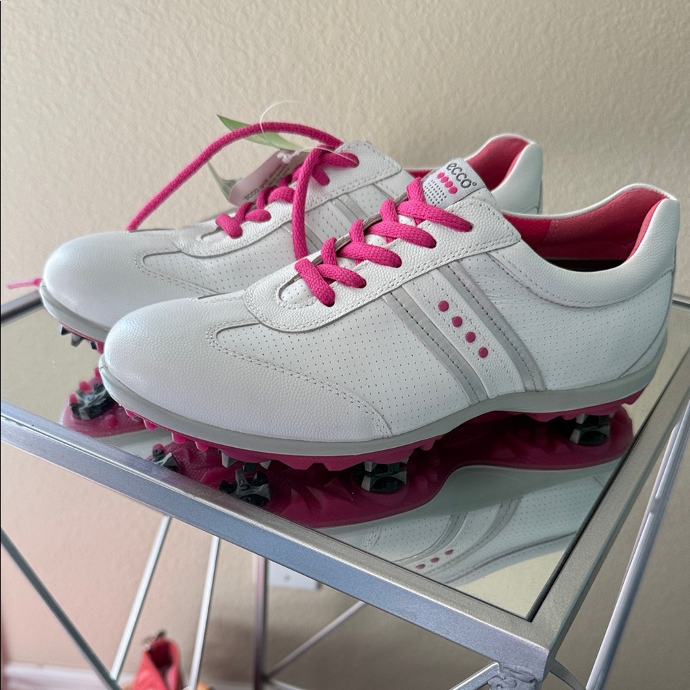 Ecco Women's Golf Shoes in White and Pink - Picture 2 of 3